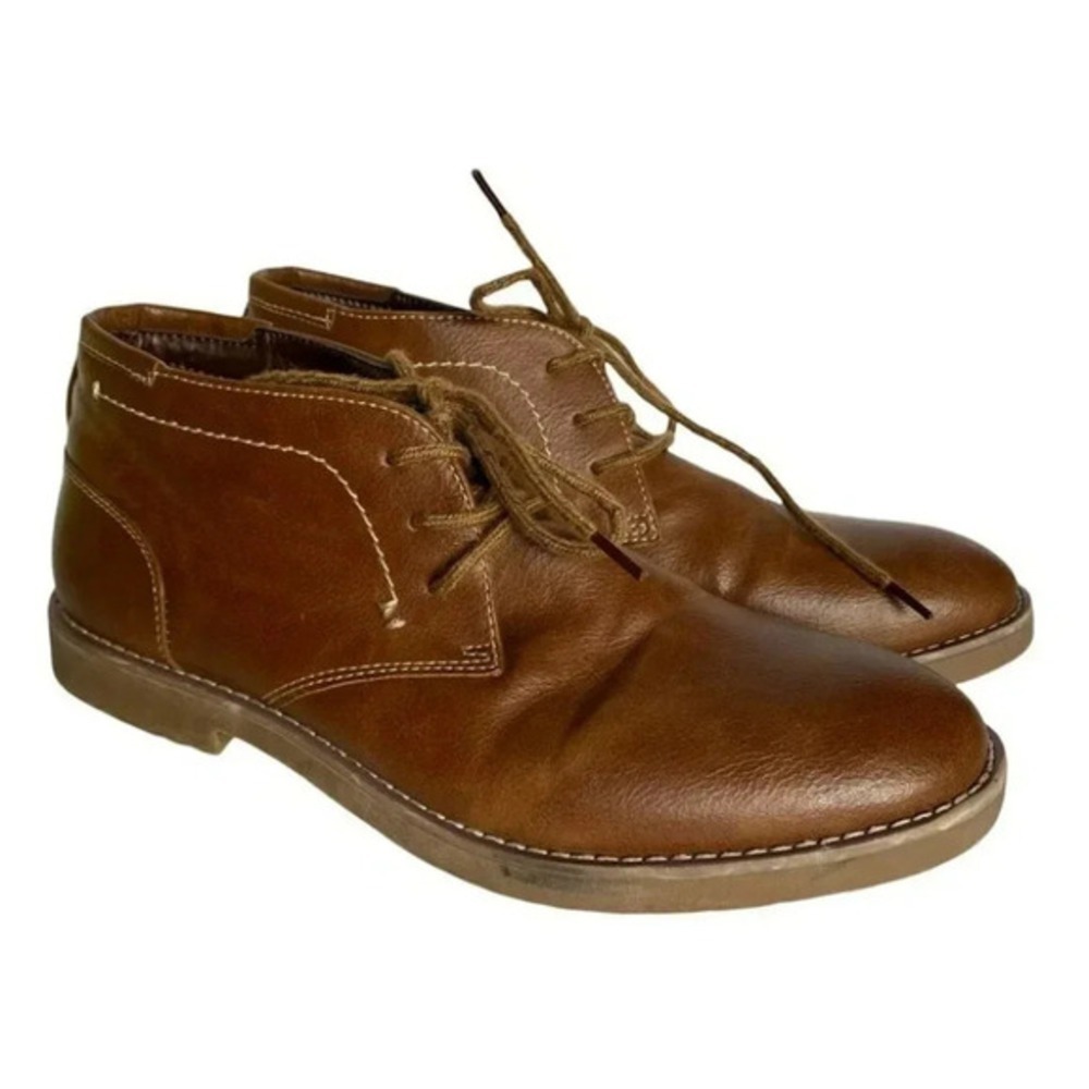 Attention Kane Chukka Boots 9.5M Brown Faux Leather Lace Up‎ Mid Top Shoes